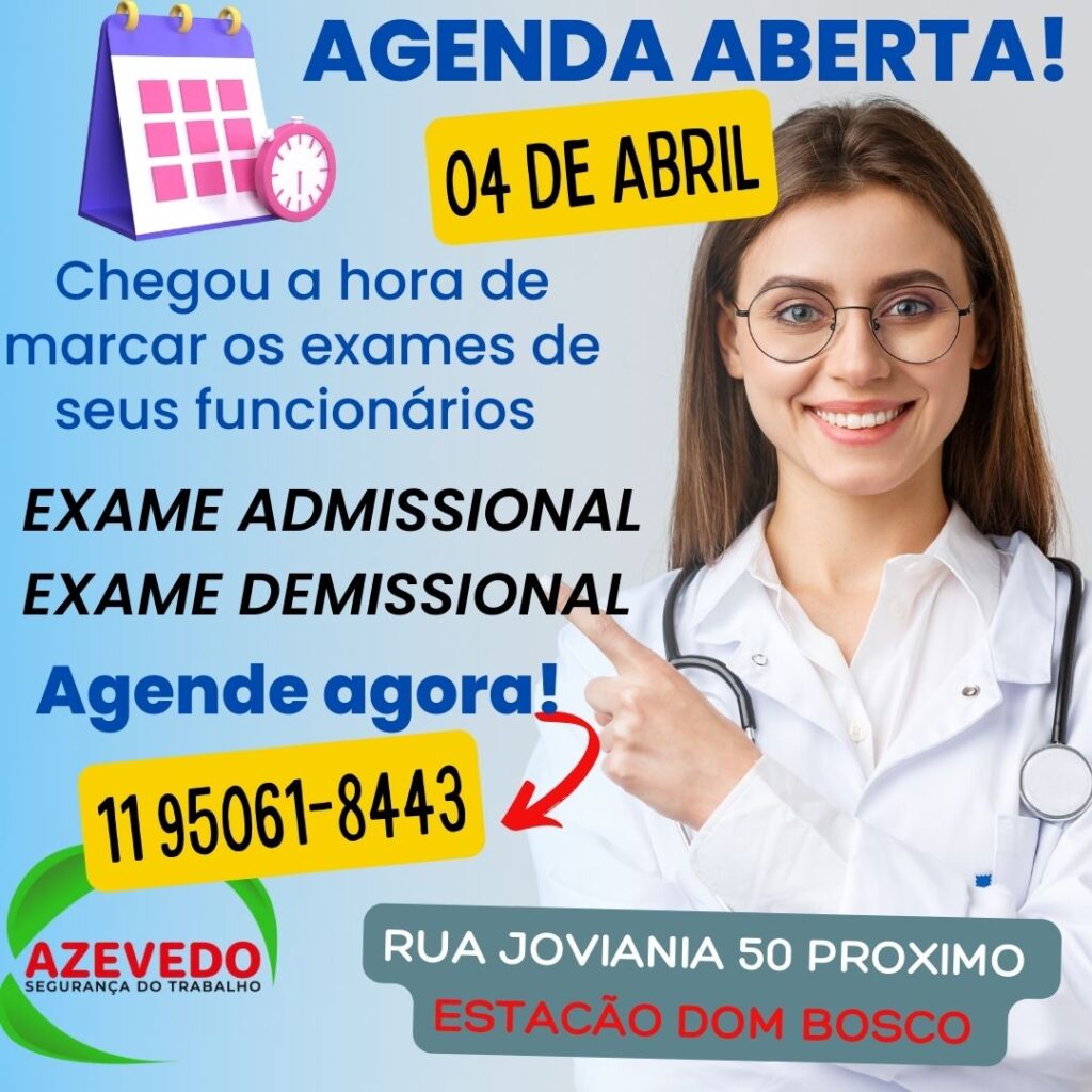 Agenda aberta para Exame Admissional: Marque já seus exames para seus funcionários em 04 de abril!